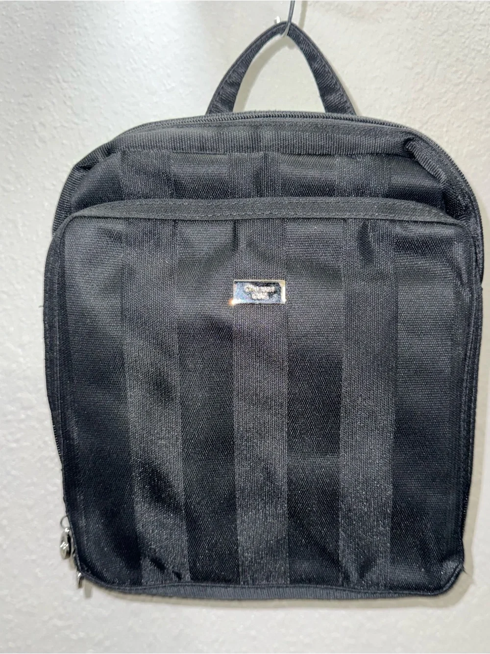 Vintage Chenson black nylon or canvas square backpack/travel bag